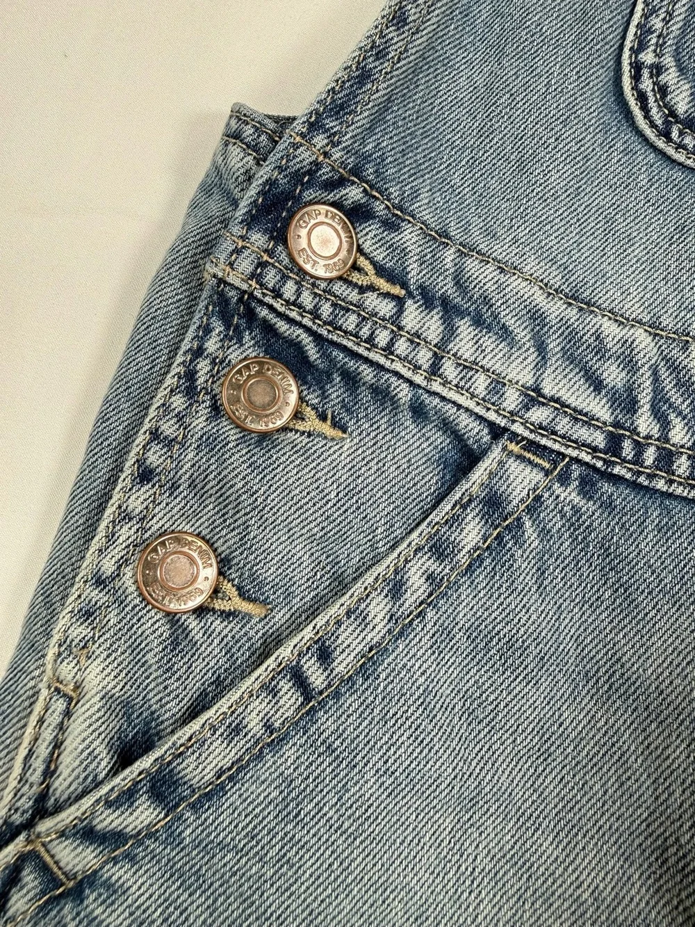 GAP Girls Light Wash Denim Overalls Size L (10) Classic Wide Leg Bib Utility